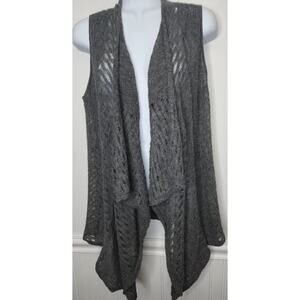 Eileen Fisher Open Cardigan Sweater Vest Gray 100% Alpaca Crochet Women Small